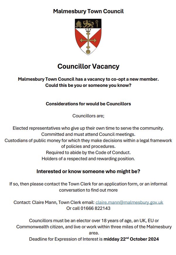 Councillor Vacancy - Malmesbury Town Council 