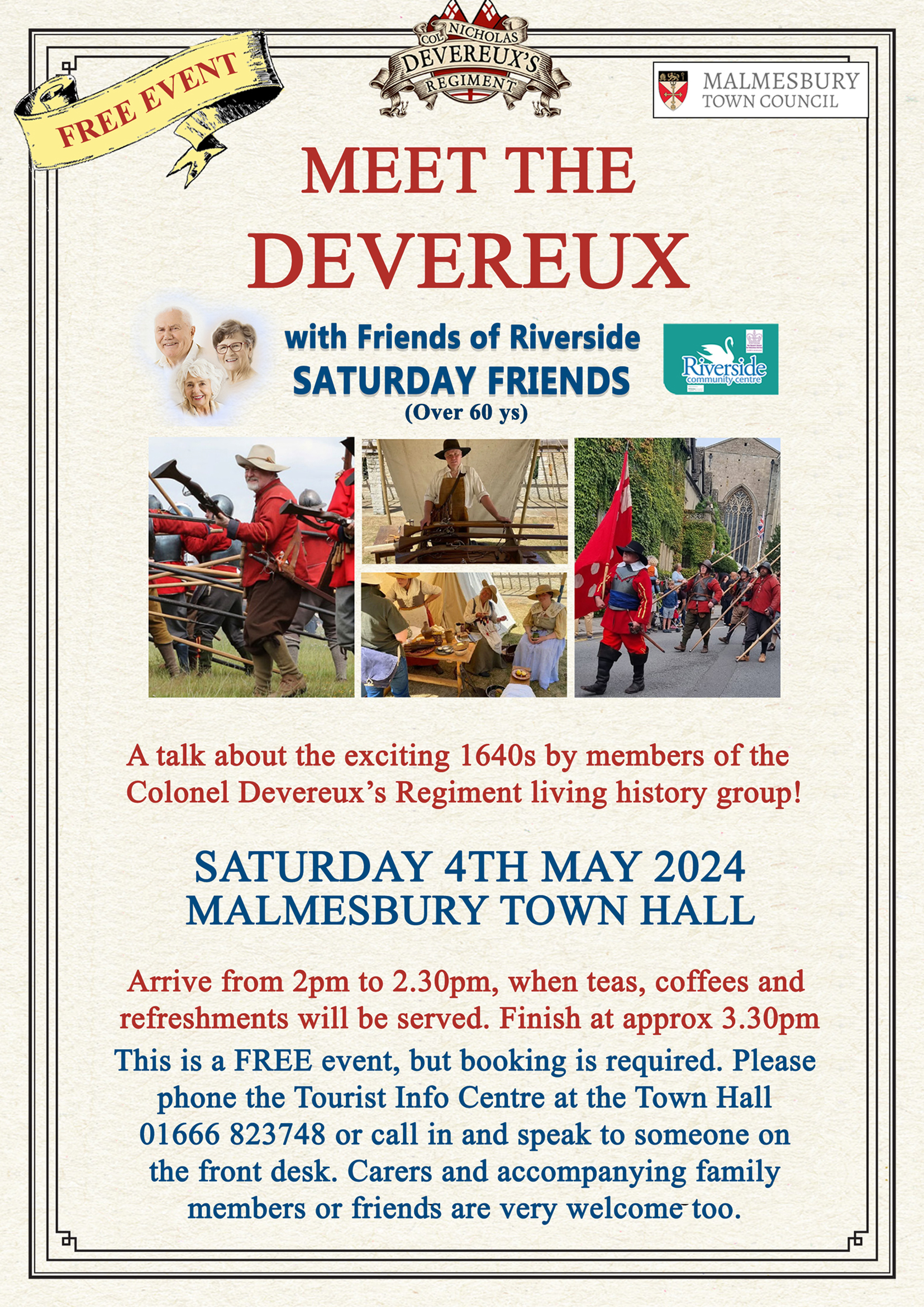 Saturday 4th May 2024 at 2.00pm - Malmesbury Town Hall - *Free* Devereux Event with Friends of Riverside 
